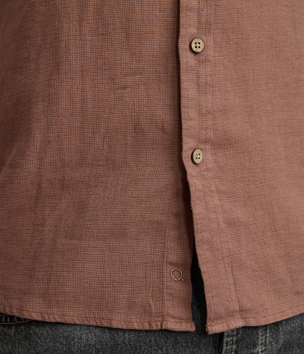 Camisa Hombre Lino Manga Corta Terracota Waffle