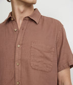 Camisa Hombre Lino Manga Corta Terracota Waffle