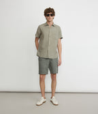 Camisa Hombre Lino Manga Corta Verde Waffle