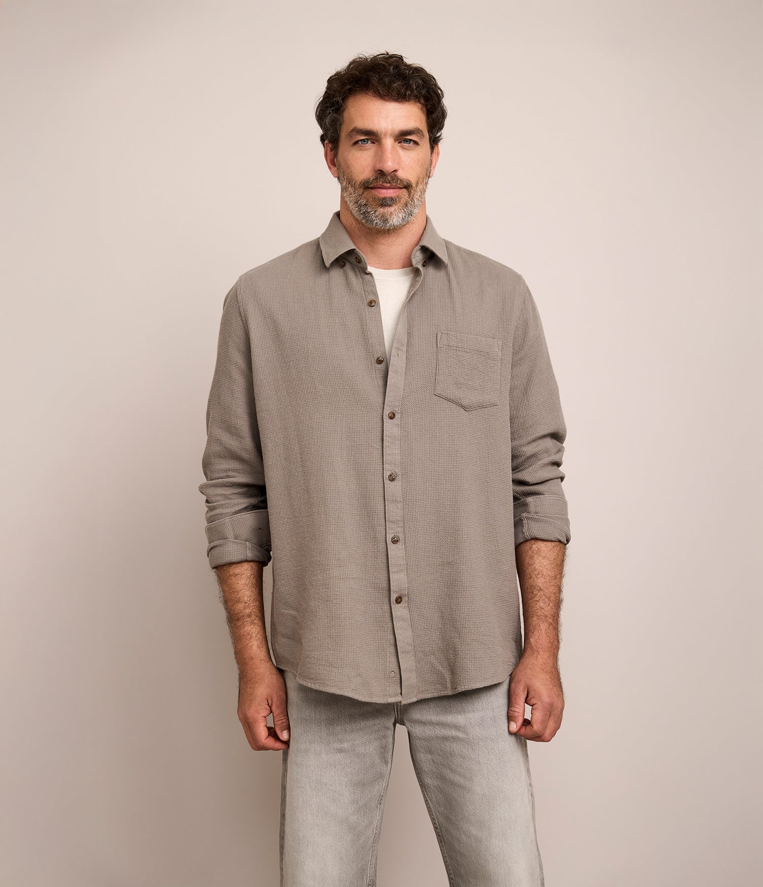 Camisa Hombre Waffle Manga Larga Verde Matias