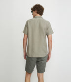 Camisa Hombre Lino Manga Corta Verde Waffle