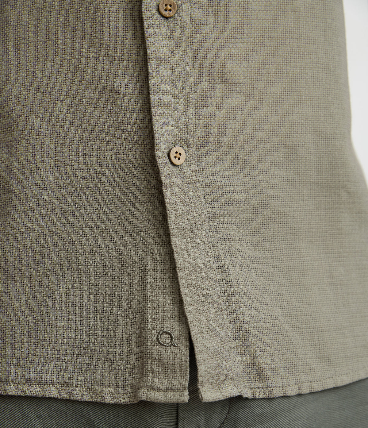 Camisa Hombre Lino Manga Corta Verde Waffle