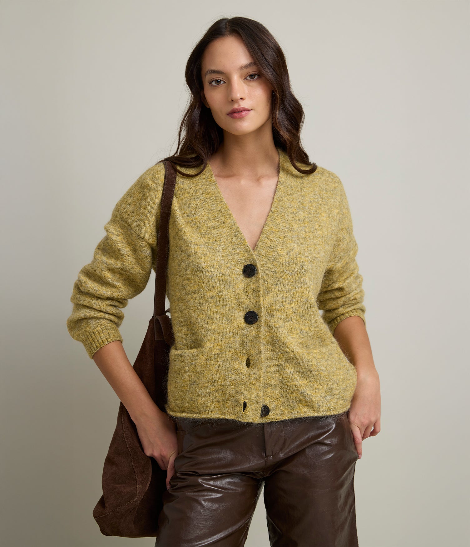 Cárdigan Mujer Mohair Lana Mia Pistacho