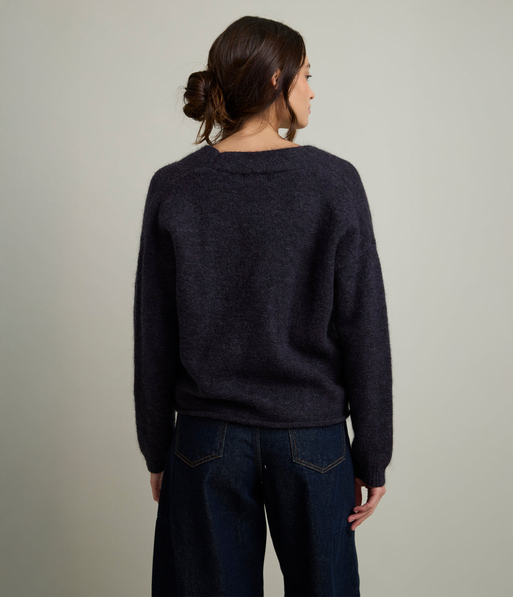 Cárdigan Mujer Mohair Lana Mia Morado Melange