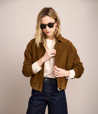 Chaqueta Mujer 100% Cuero Gamuza Bomber Beige