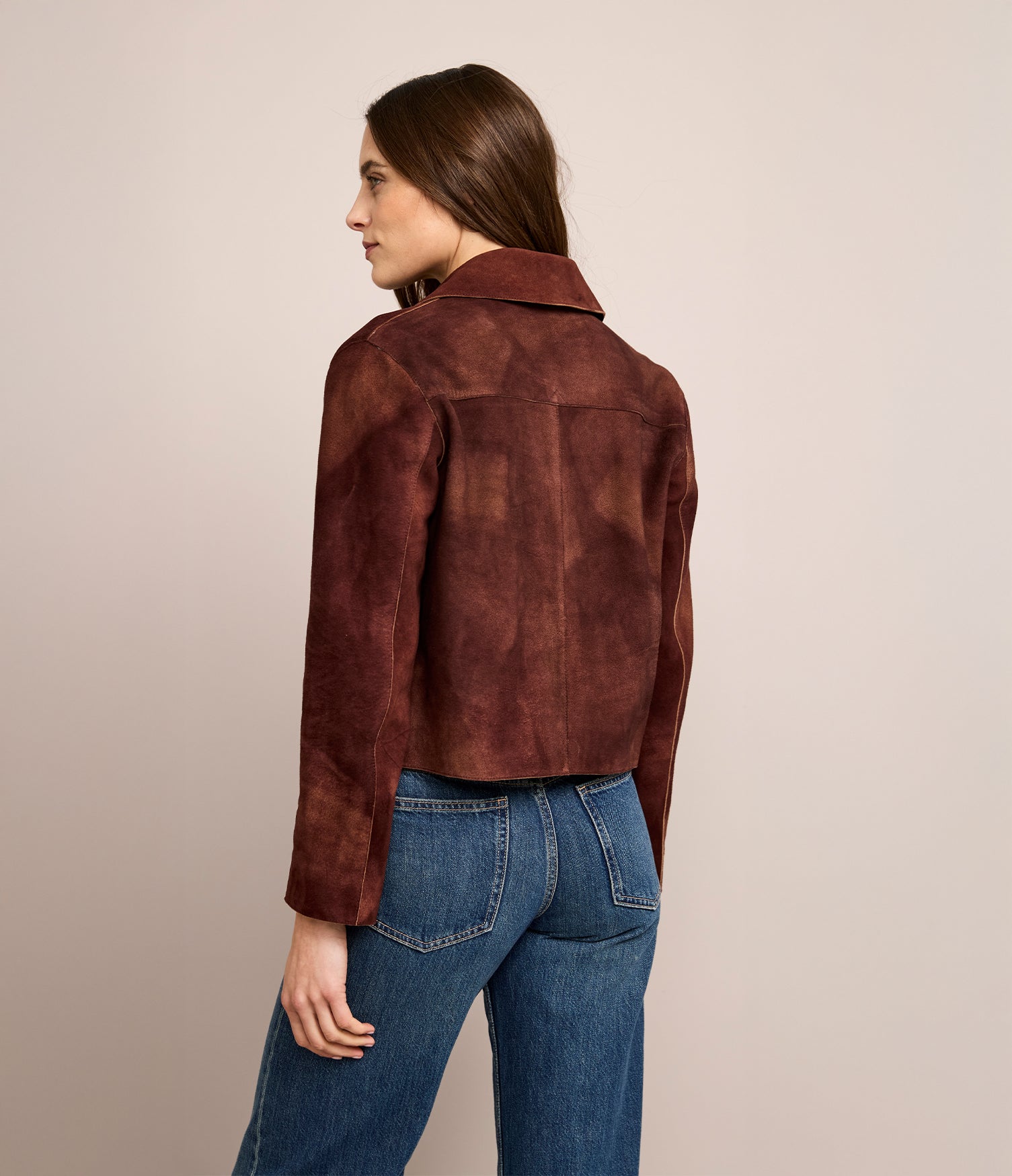 Chaqueta Mujer 100% Cuero Gamuza Lina Burdeo