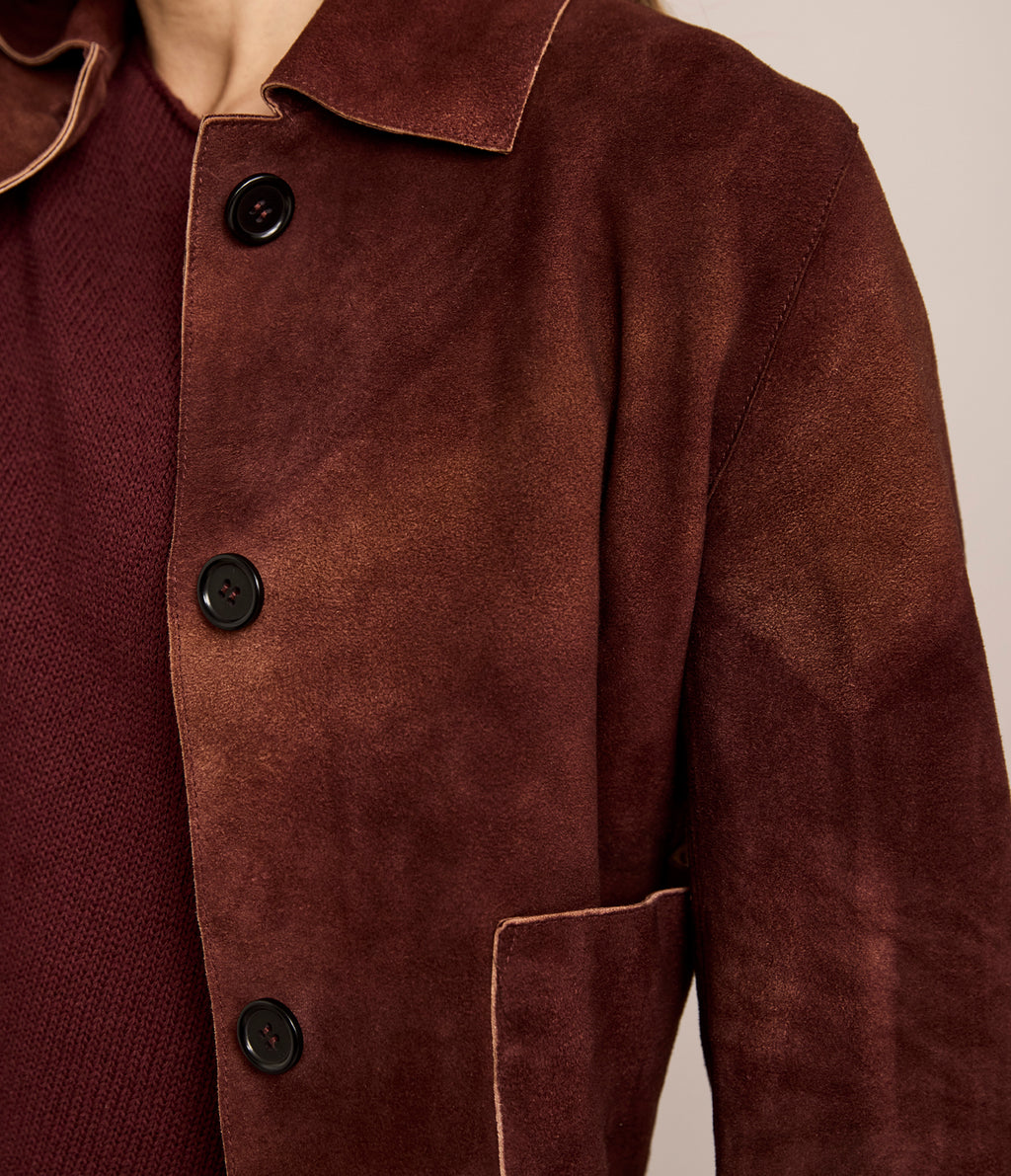 Chaqueta Mujer 100% Cuero Gamuza Lina Burdeo