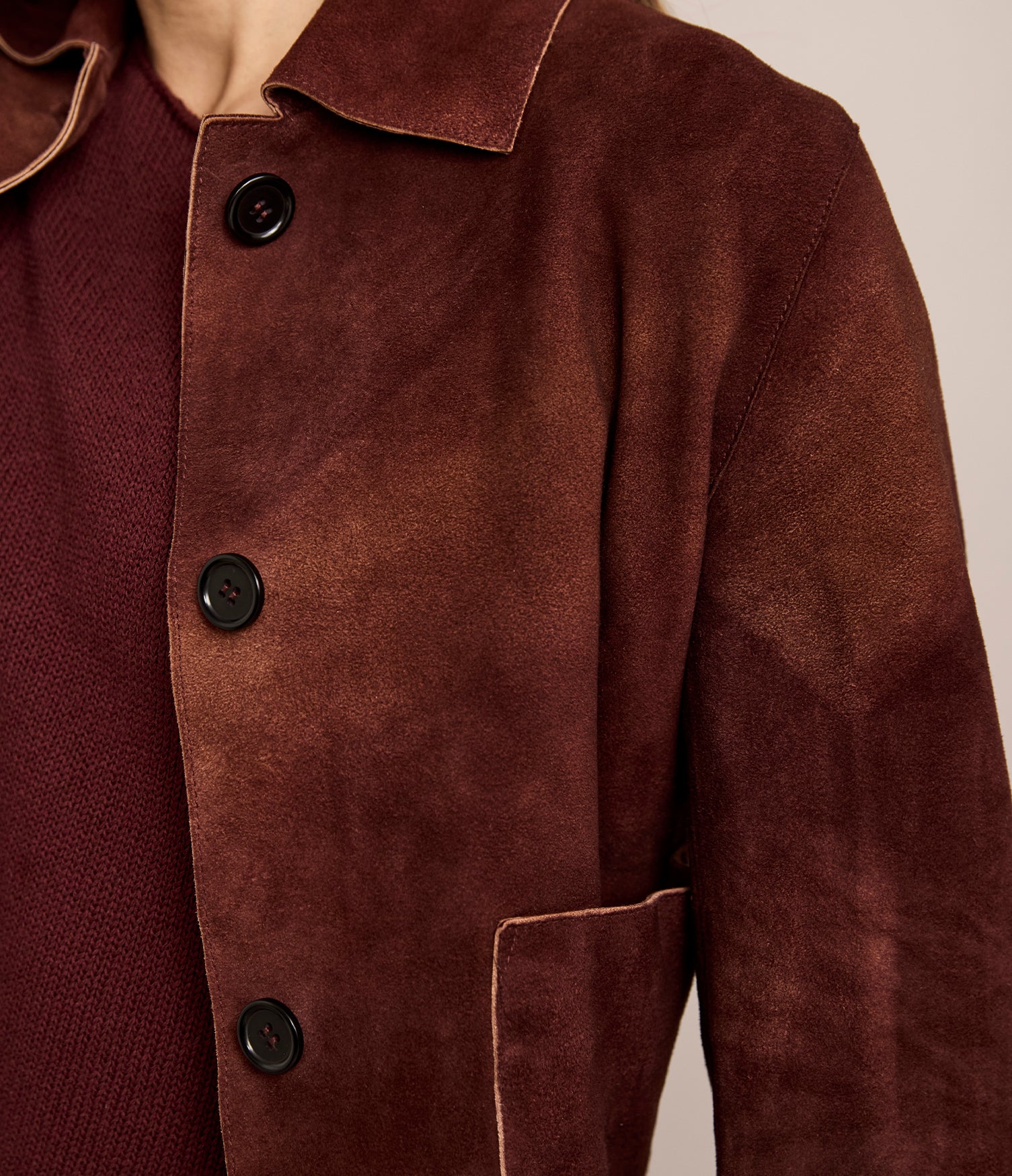 Chaqueta Mujer 100% Cuero Gamuza Lina Burdeo