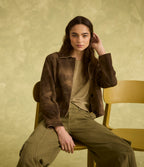 Chaqueta Mujer 100% Cuero Gamuza Lina Beige