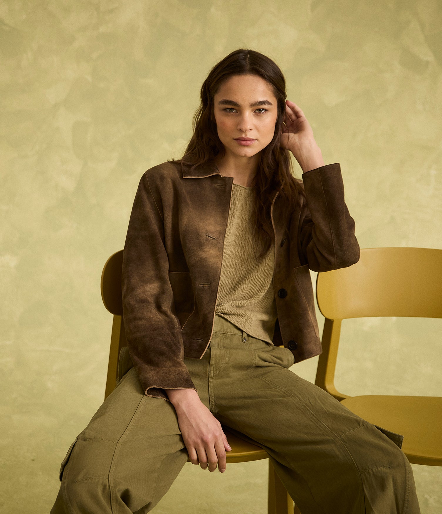 Chaqueta Mujer 100% Cuero Gamuza Lina Beige
