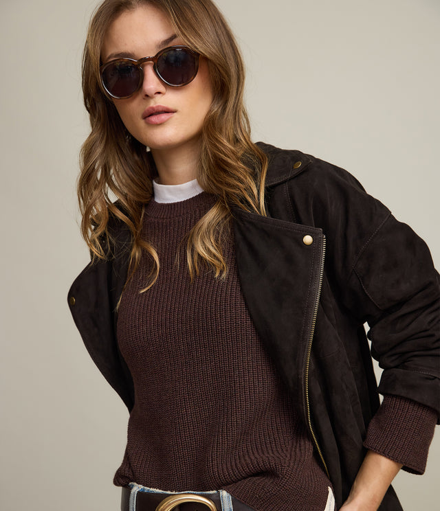 Chaqueta Mujer 100% Cuero Oversize Café