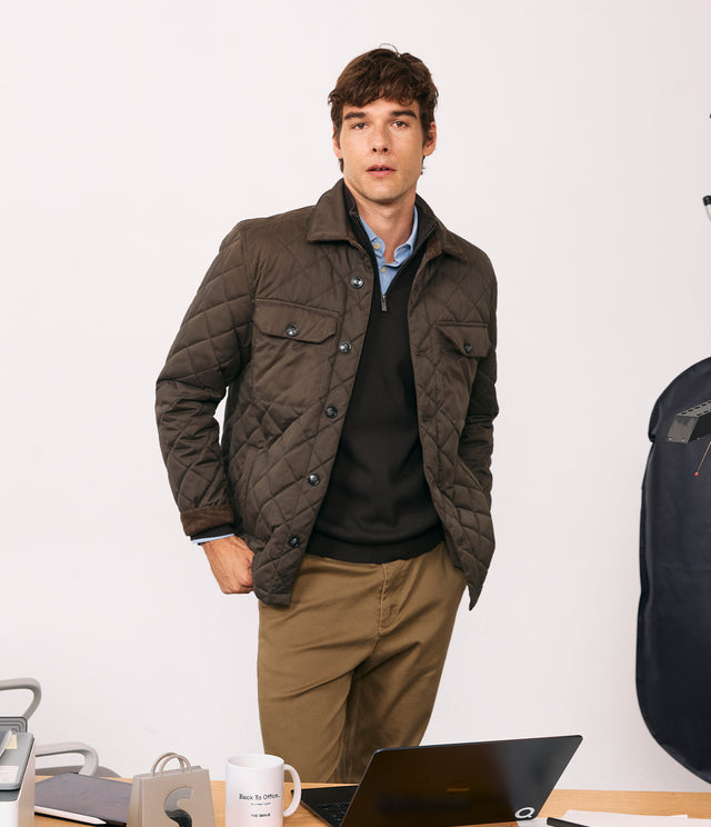 Parka Hombre Quilted Abotonada Verde Oscuro