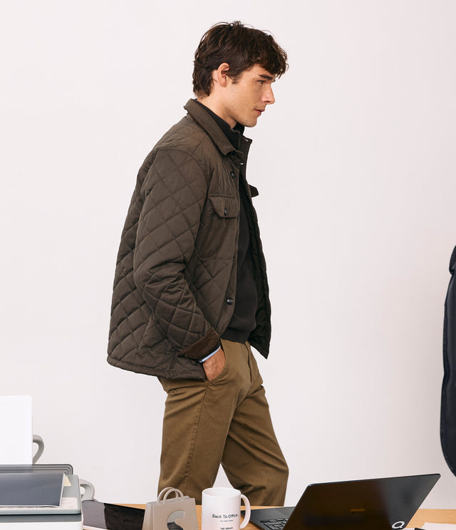 Parka Hombre Quilted Abotonada Verde Oscuro