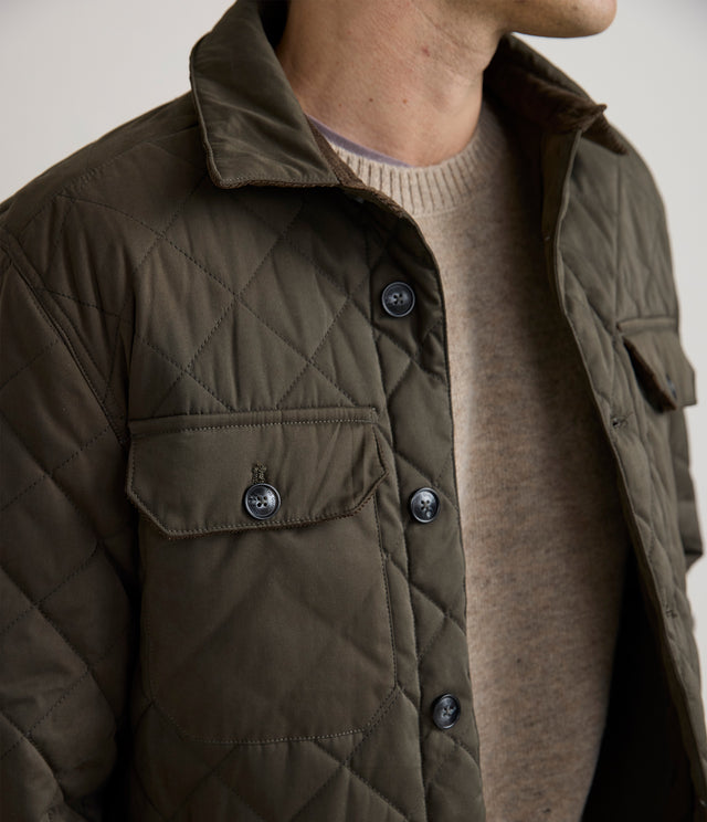 Parka Hombre Quilted Abotonada Verde Oscuro