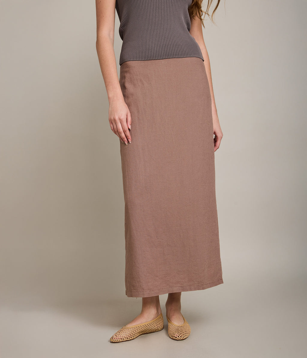 Falda Mujer 100% Lino Bologna Larga Terracota