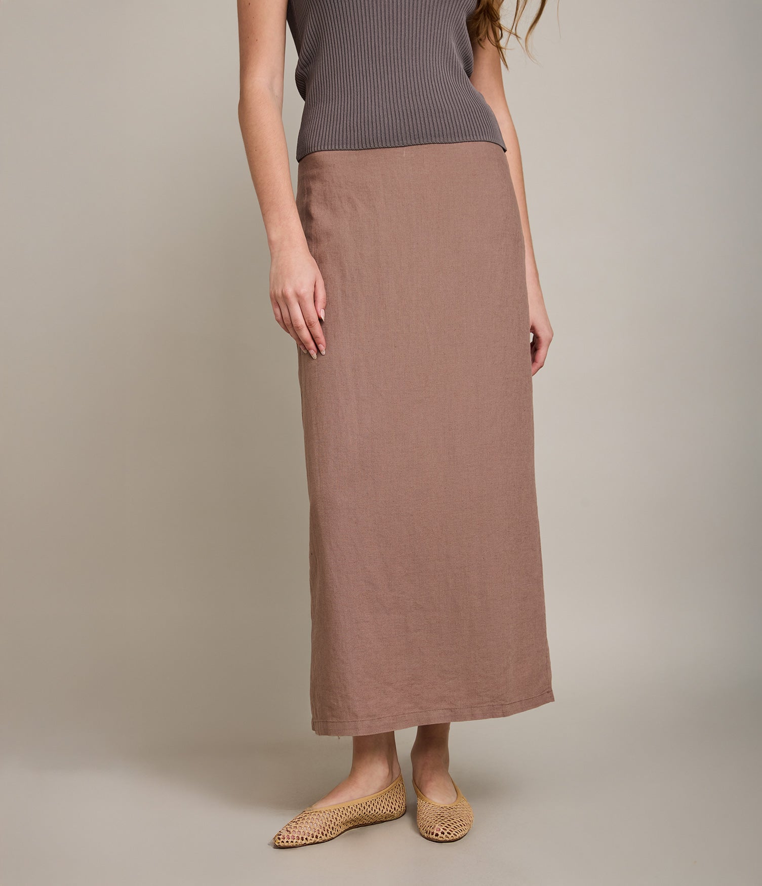 Falda Mujer 100% Lino Bologna Larga Terracota