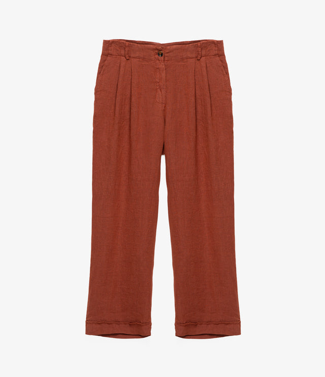 Pantalón Baggy Mujer 100% Lino Firenze Terracota