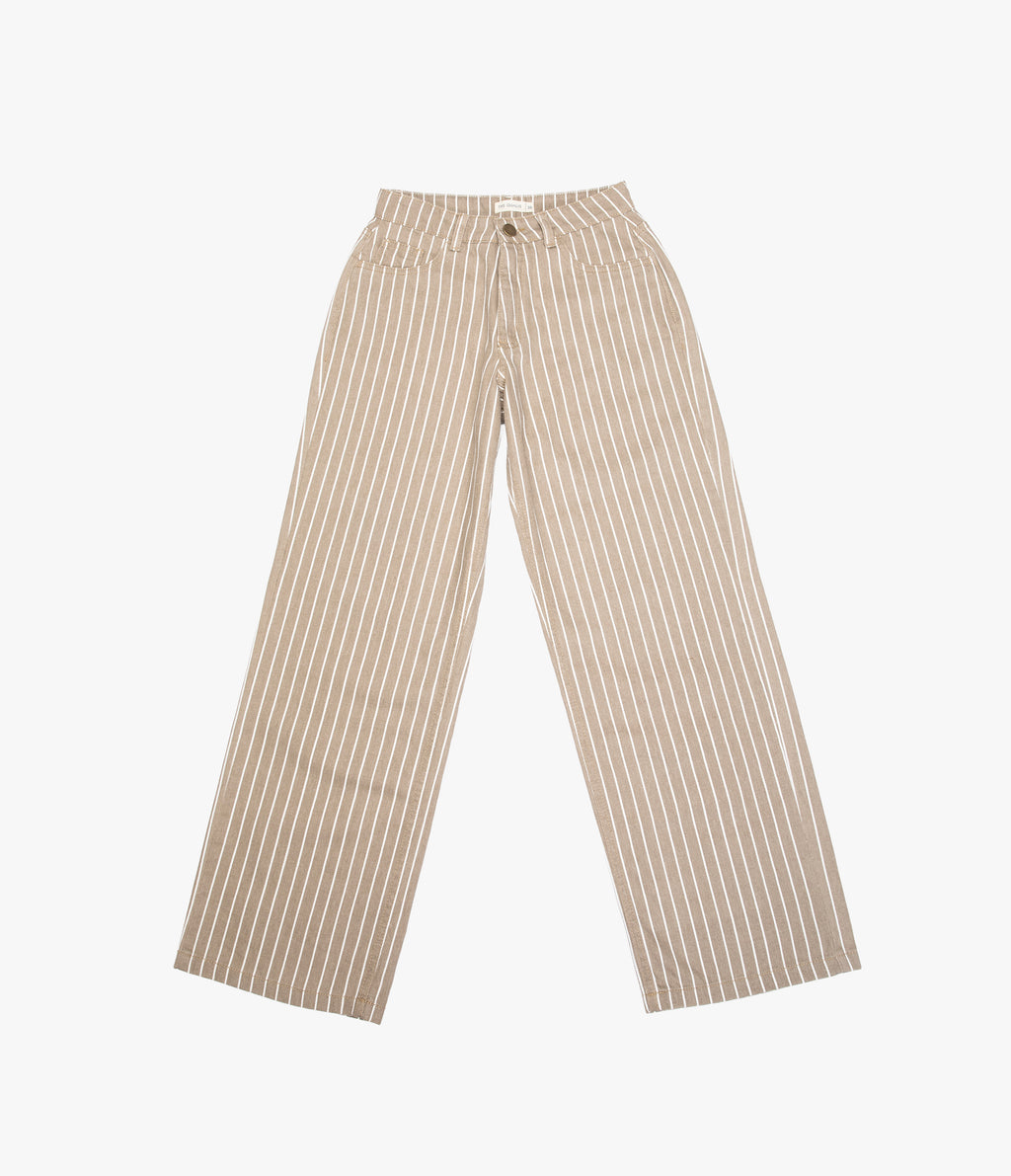 Pantalón Mujer Denim 100% Algodón Rayado Beige
