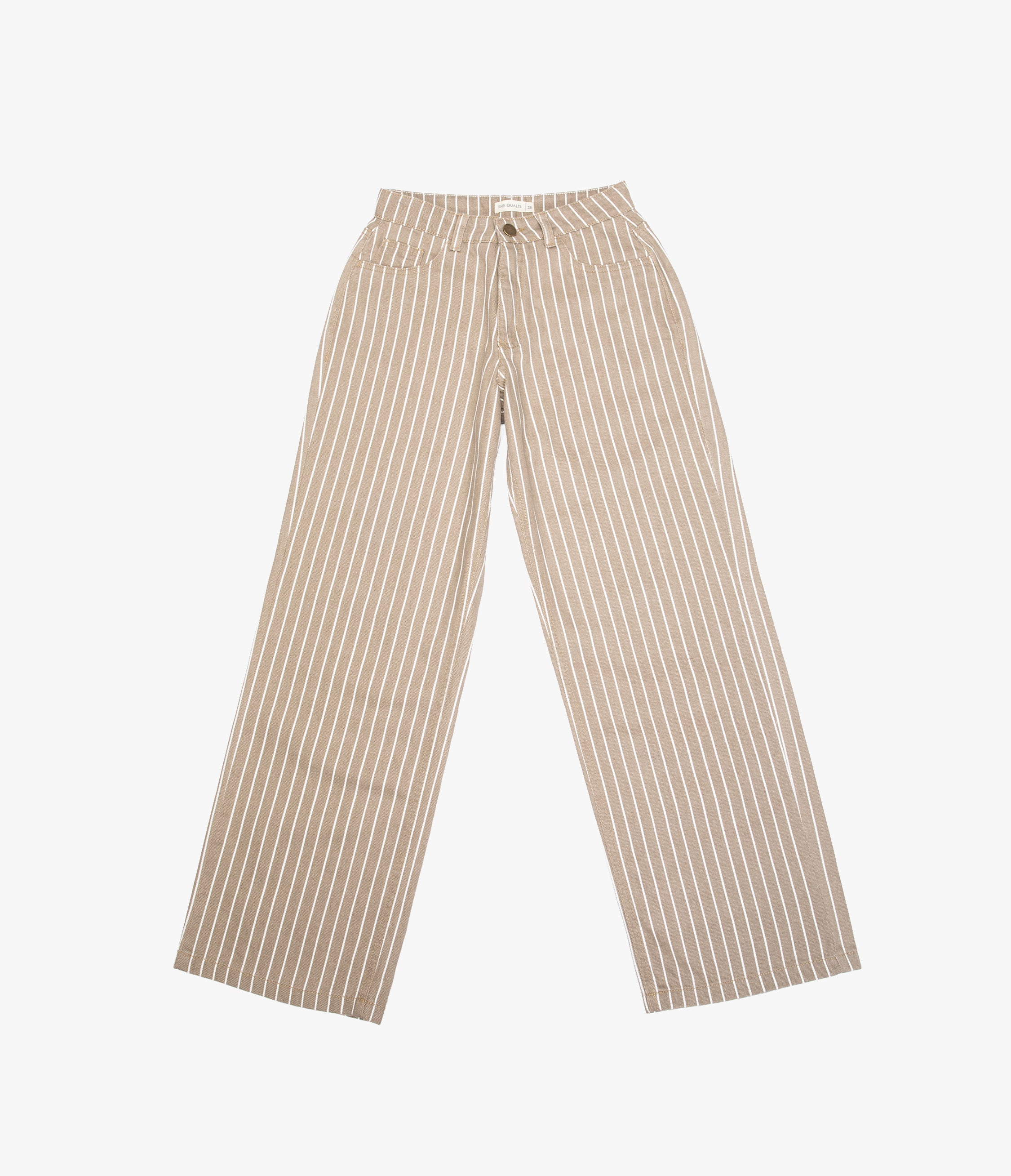 Pantalón Mujer Denim 100% Algodón Rayado Beige