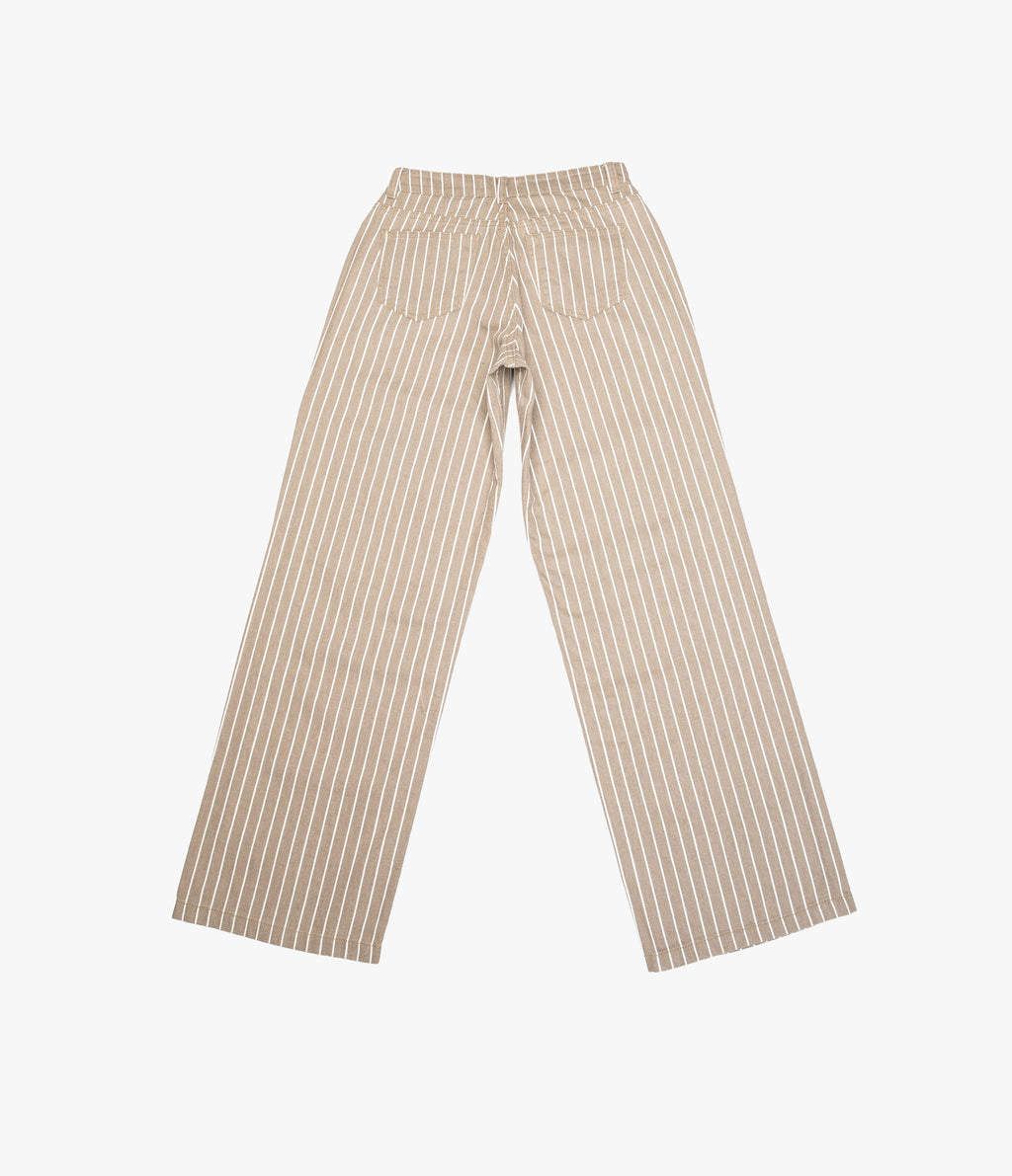Pantalón Mujer Denim 100% Algodón Rayado Beige