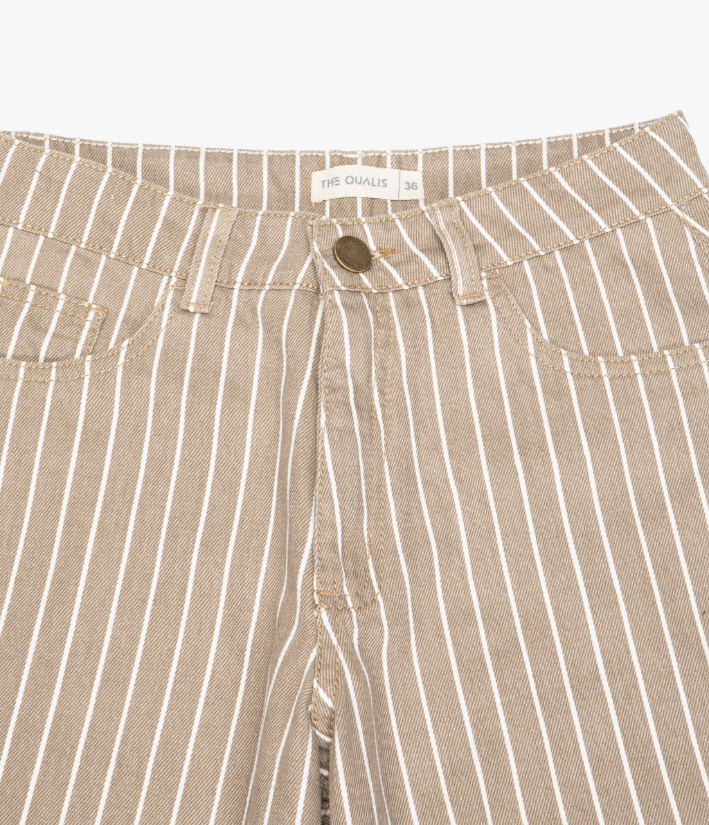 Pantalón Mujer Denim 100% Algodón Rayado Beige
