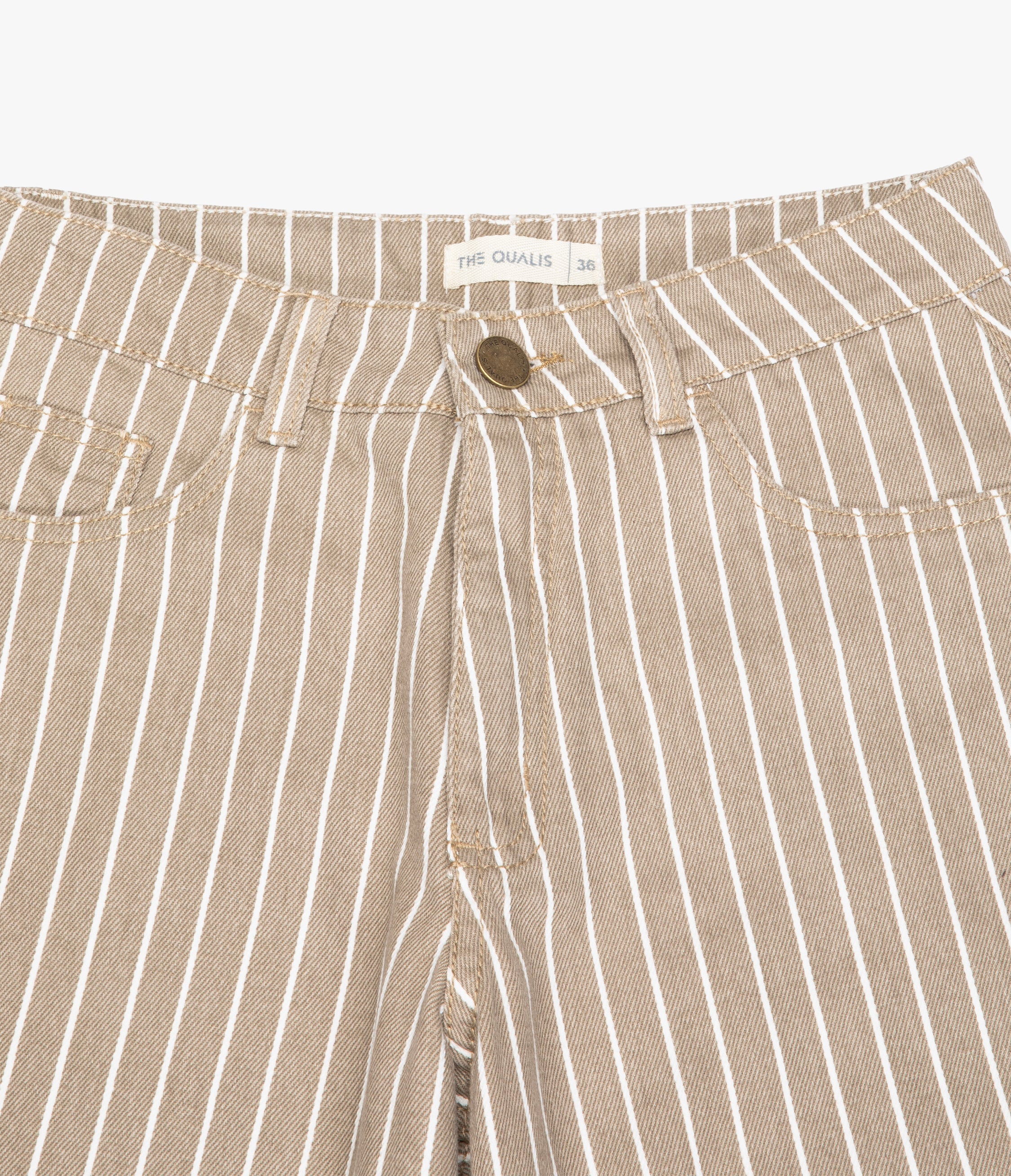 Pantalón Mujer Denim 100% Algodón Rayado Beige