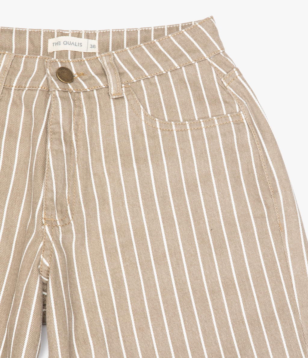 Pantalón Mujer Denim 100% Algodón Rayado Beige