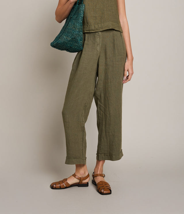 Pantalón Baggy Mujer 100% Lino Firenze Verde