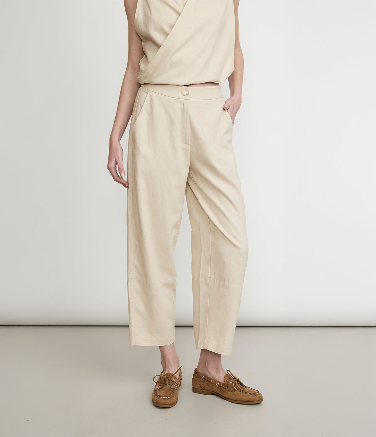 Pantalón Mujer Lino Baggy Beige Verona
