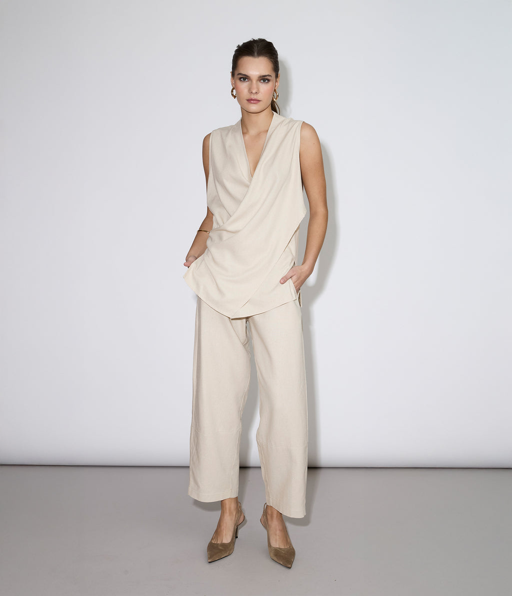 Pantalón Mujer Lino Baggy Beige Verona