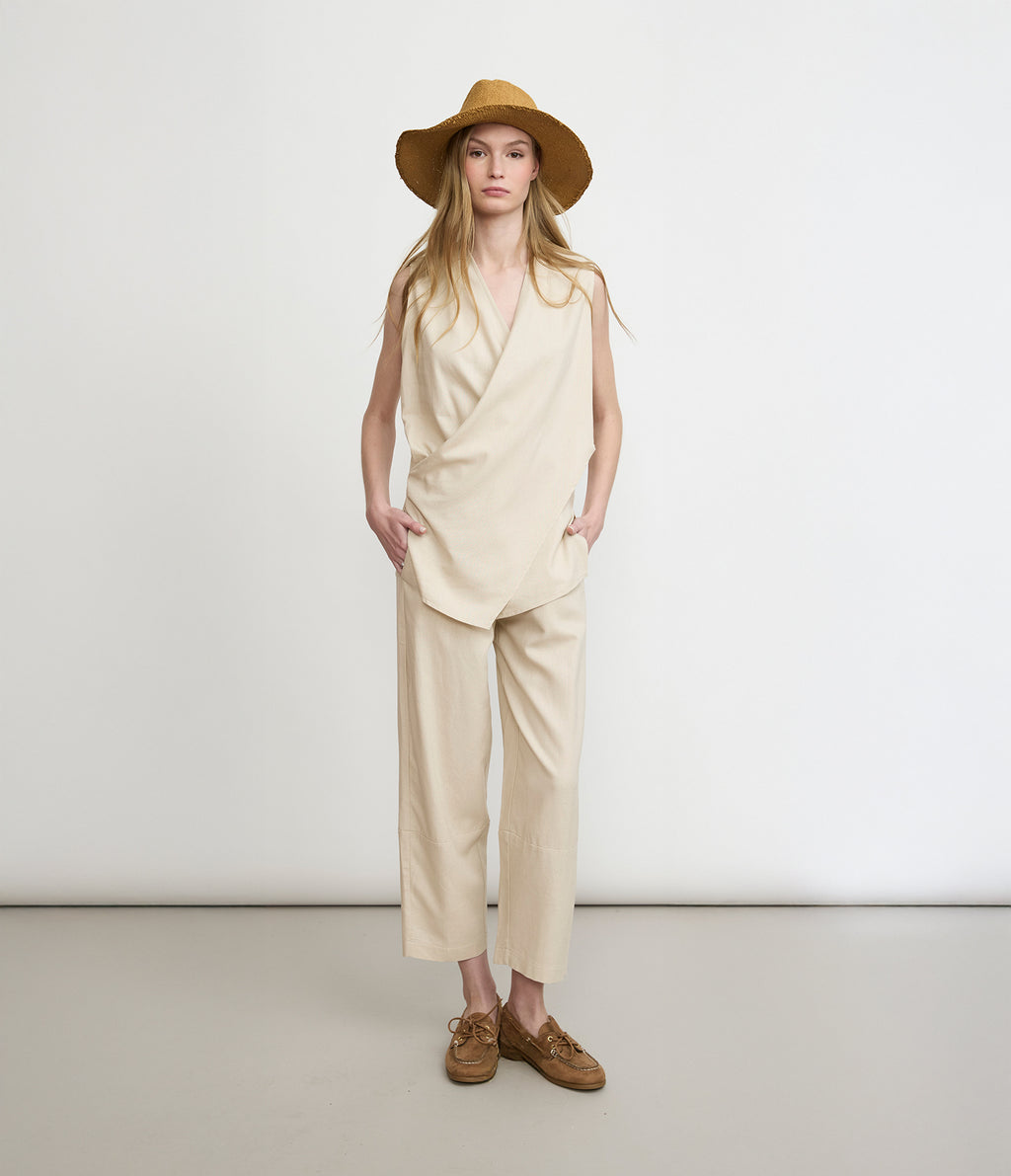 Pantalón Mujer Lino Baggy Beige Verona