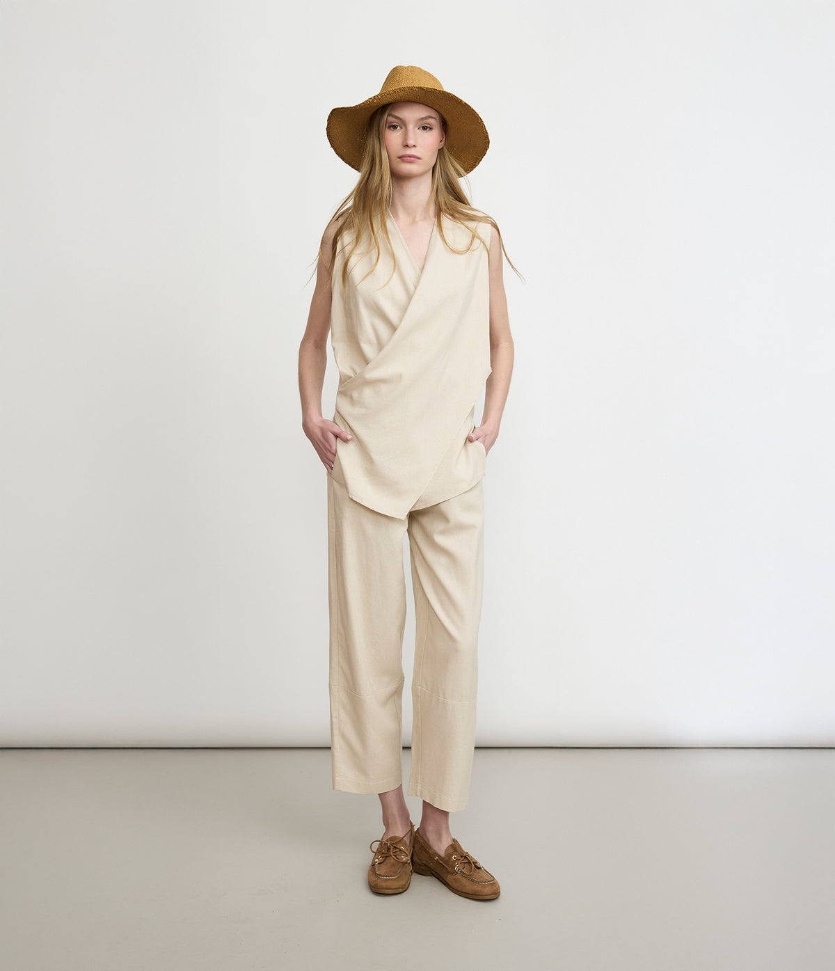 Pantalón Mujer Lino Baggy Beige Verona