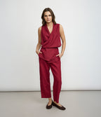 Pantalón Mujer Lino Baggy Burdeo Verona