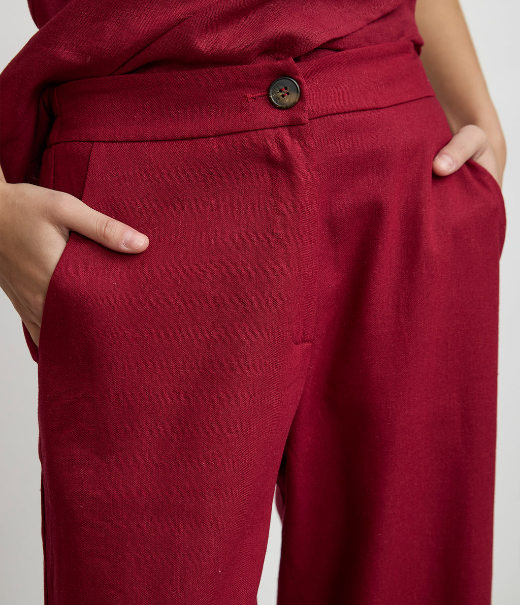 Pantalón Mujer Lino Baggy Burdeo Verona