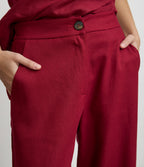 Pantalón Mujer Lino Baggy Burdeo Verona
