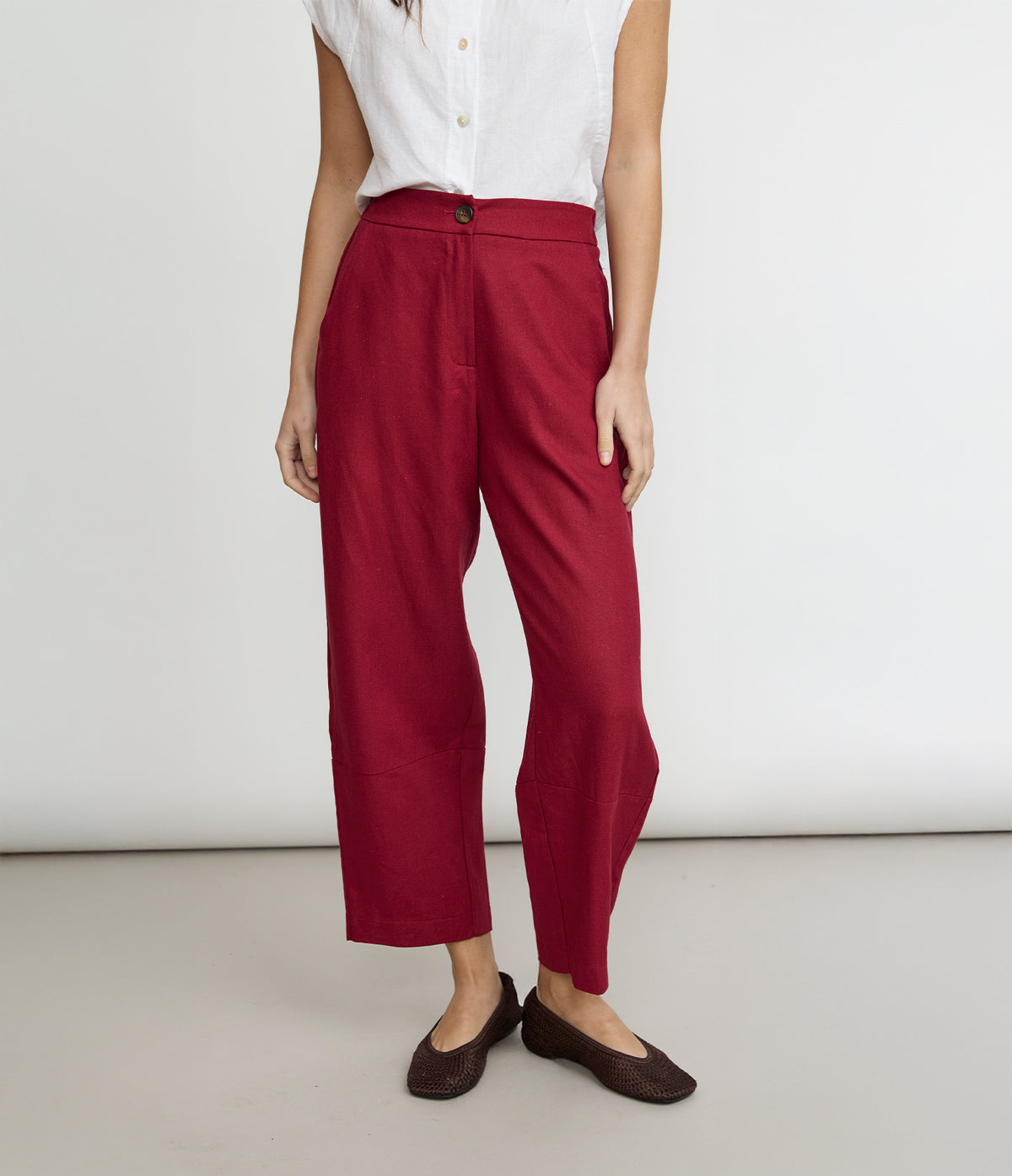 Pantalón Mujer Lino Baggy Burdeo Verona