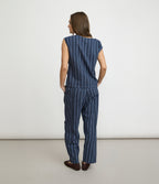 Pantalón Mujer Lino Baggy Rayas Azul Verona