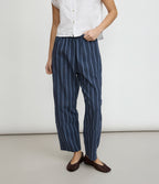Pantalón Mujer Lino Baggy Rayas Azul Verona
