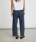 Pantalón Mujer Lino Baggy Rayas Azul Verona