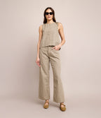 Pantalón Mujer Denim 100% Algodón Rayado Beige