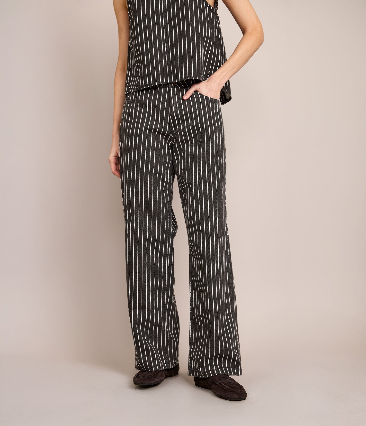 Pantalón Mujer Denim 100% Algodón Rayado Gris Marengo