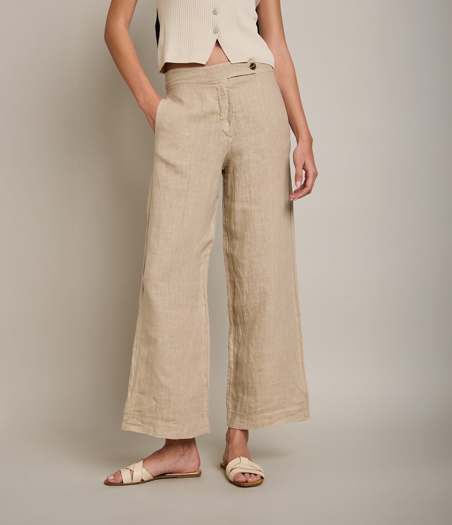 Pantalón Mujer 100% Lino Firenze Beige