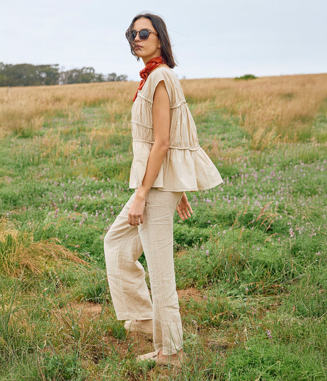 Pantalón Mujer 100% Lino Firenze Beige