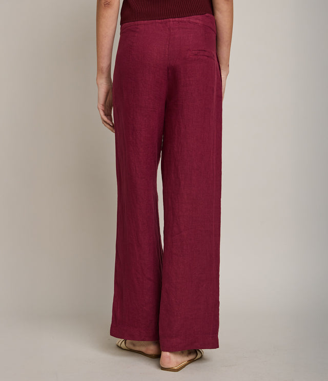 Pantalón Mujer 100% Lino Firenze Burdeo