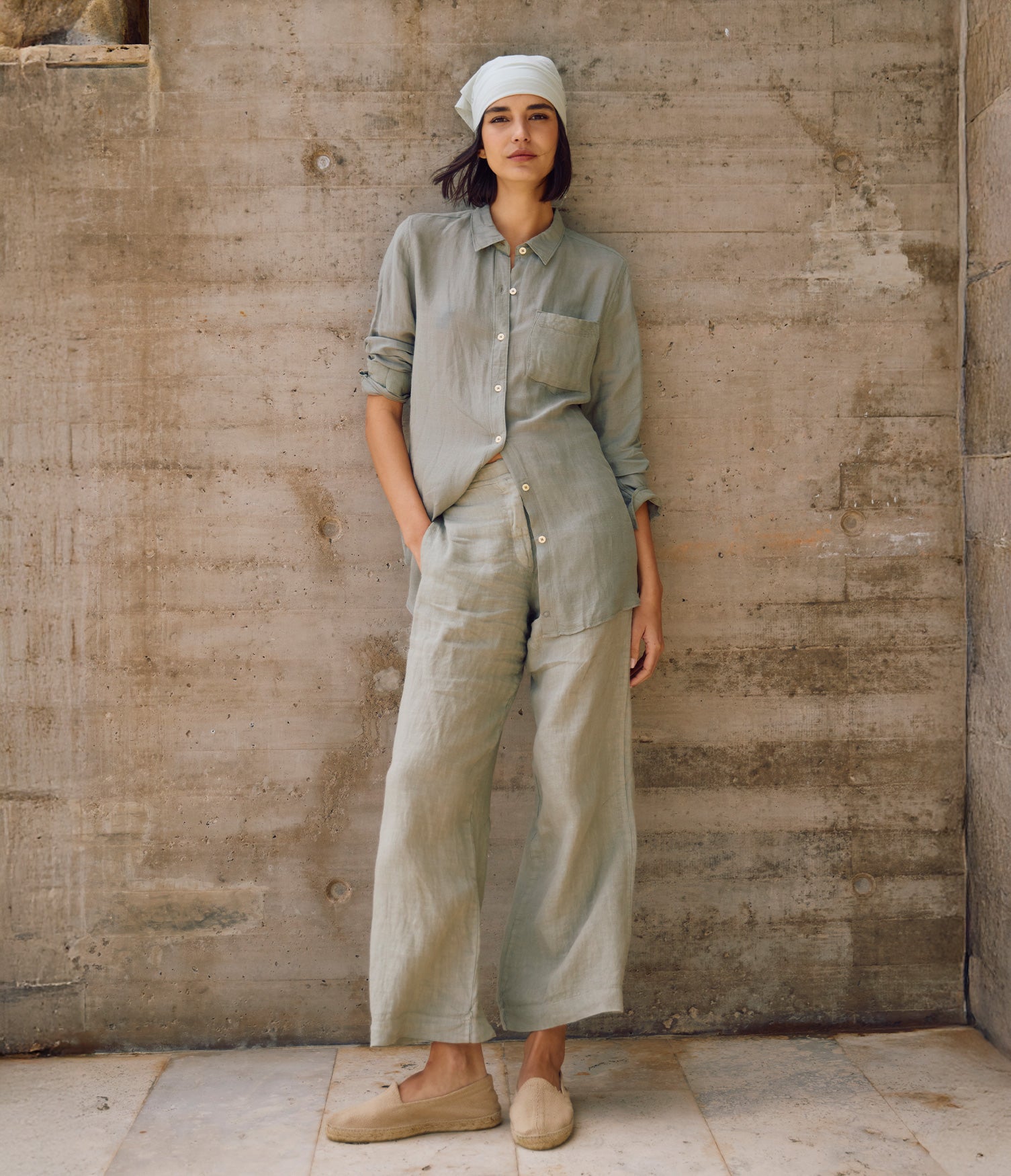 Pantalón Mujer 100% Lino Firenze Verde