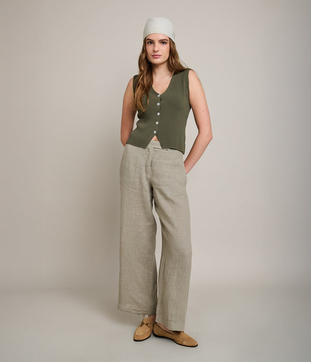 Pantalón Mujer 100% Lino Firenze Verde