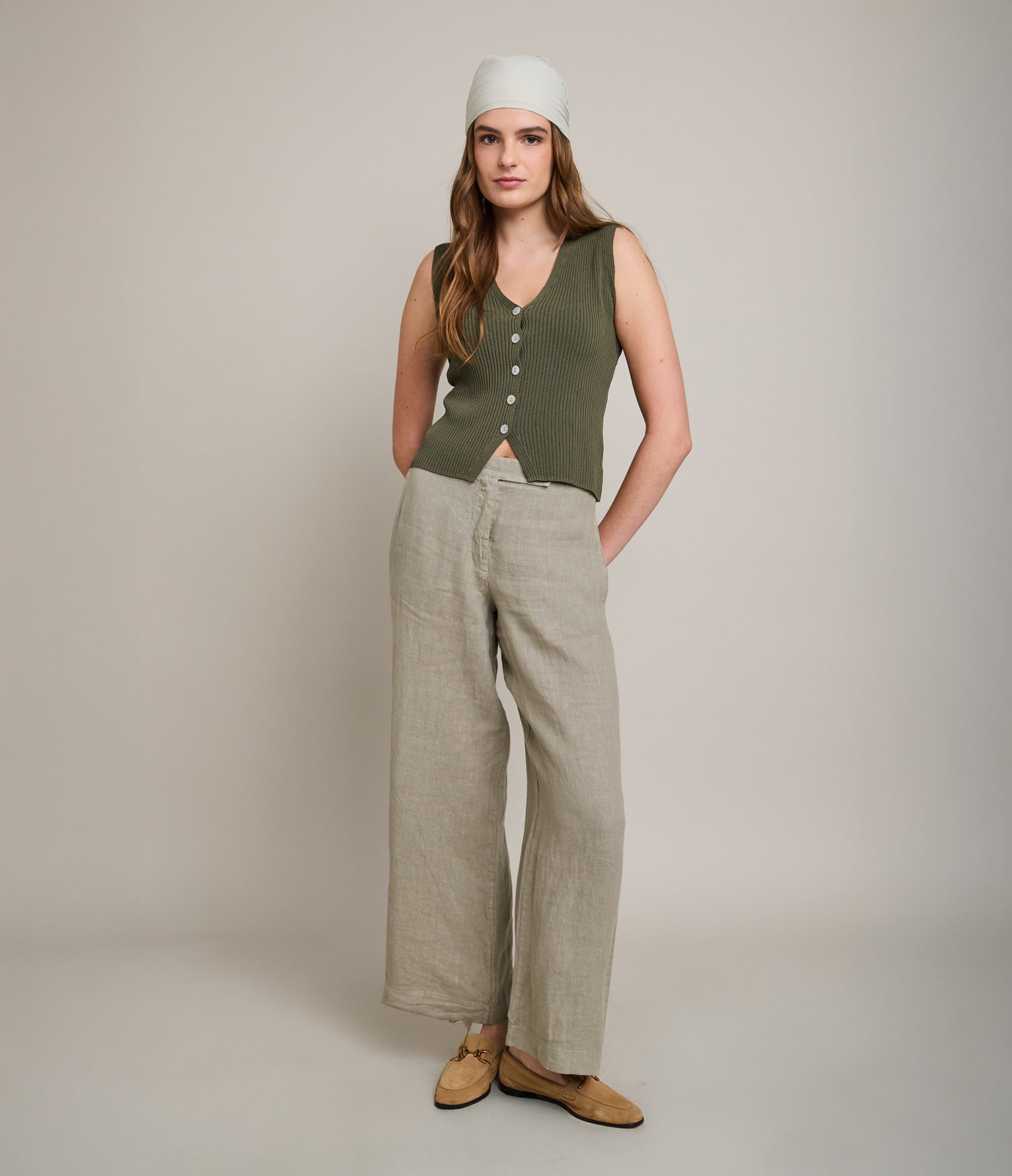 Pantalón Mujer 100% Lino Firenze Verde