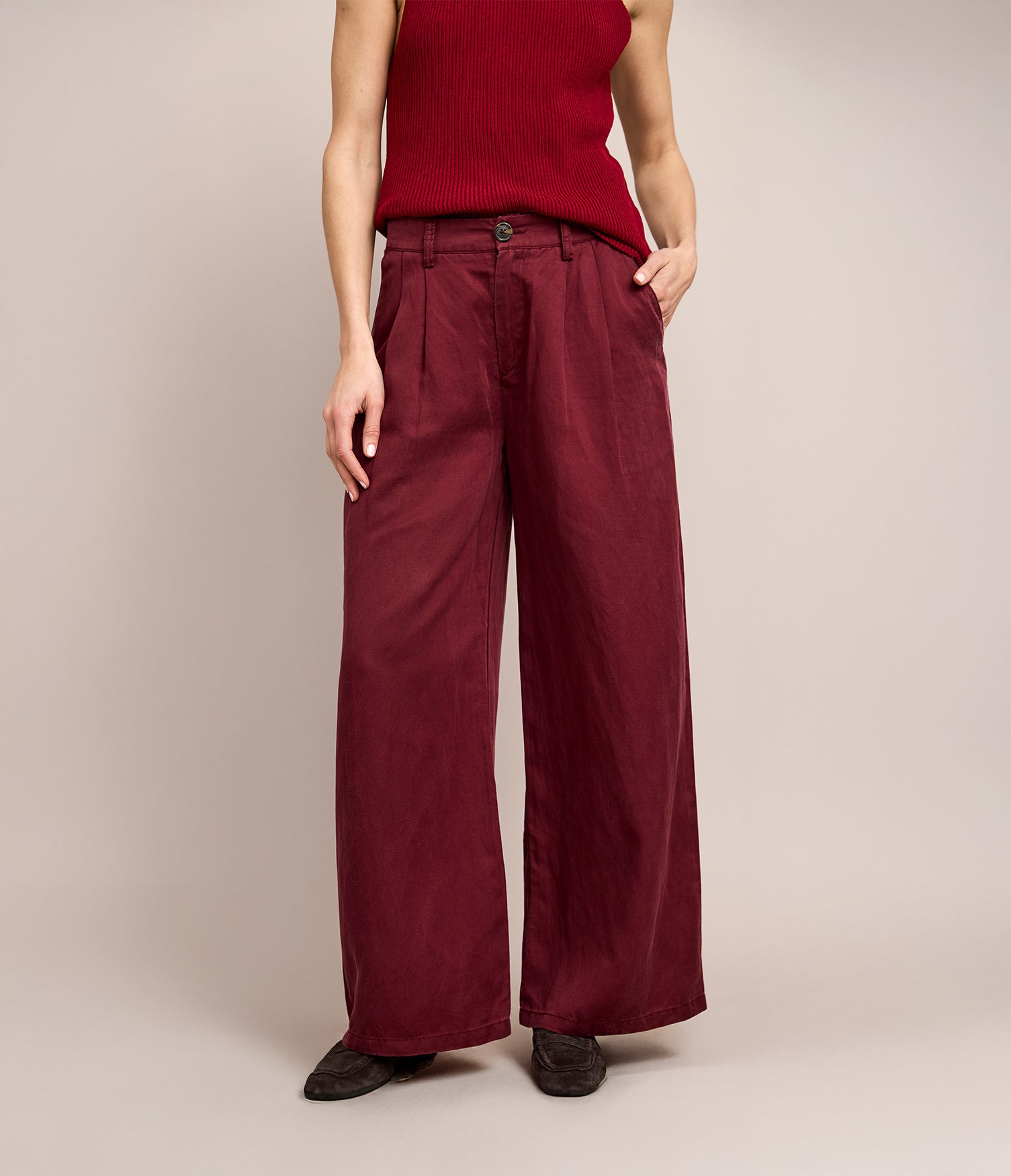 Pantalón Mujer Sastrero Lyocell Lino Alana Burdeo
