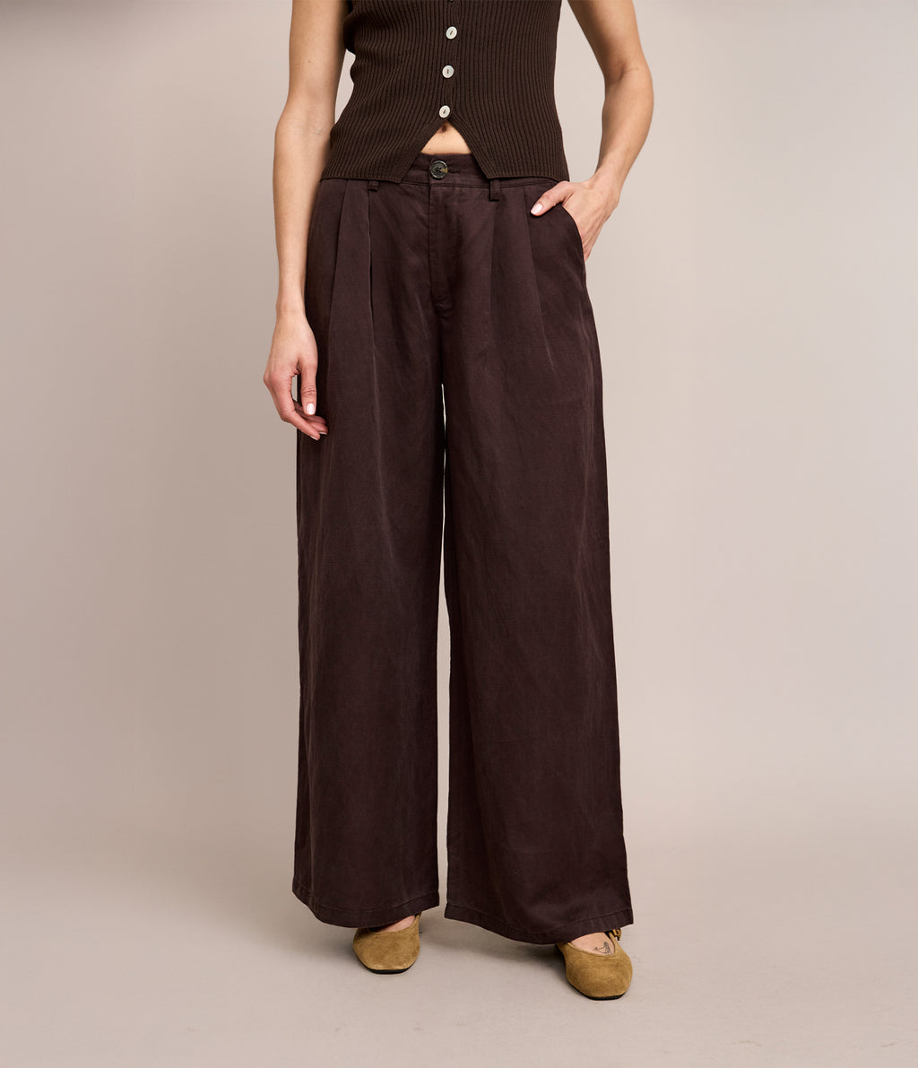 Pantalón Mujer Sastrero Lyocell Lino Alana Café Chocolate