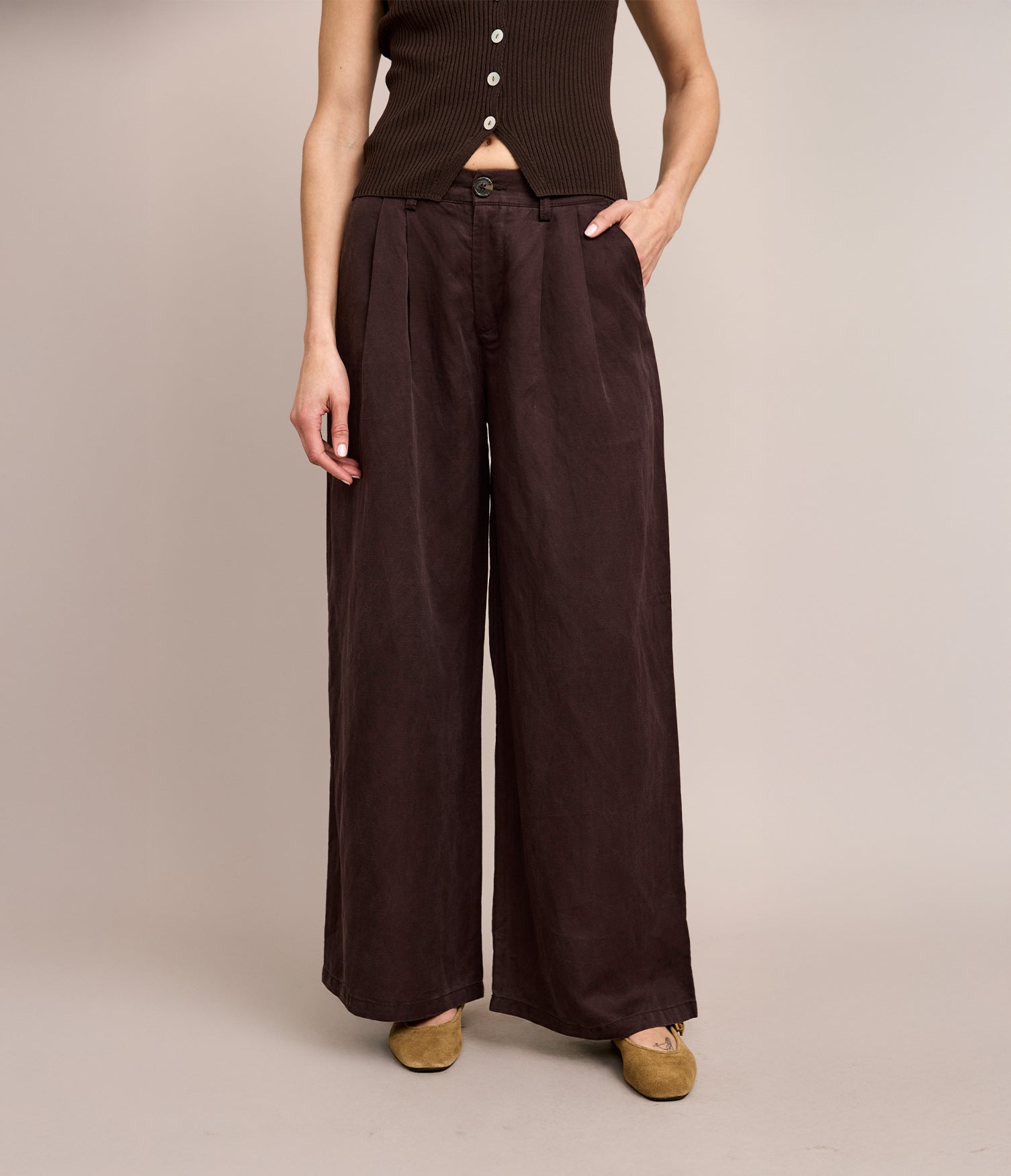 Pantalón Mujer Sastrero Lyocell Lino Alana Café Chocolate